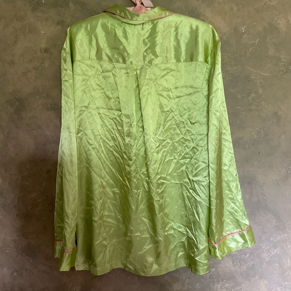 Vintage Y2K La Senza Lime Green Silky Button Down Oversized Top - Picture 2 of 5